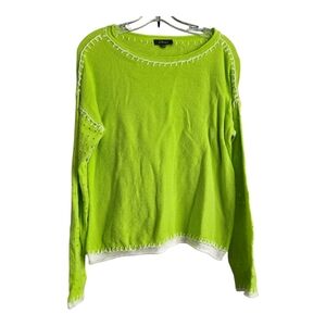 Pure Amici Womens Size Medium Blanket Stitch Sweater Eyelet Sleeve Kiwi Green